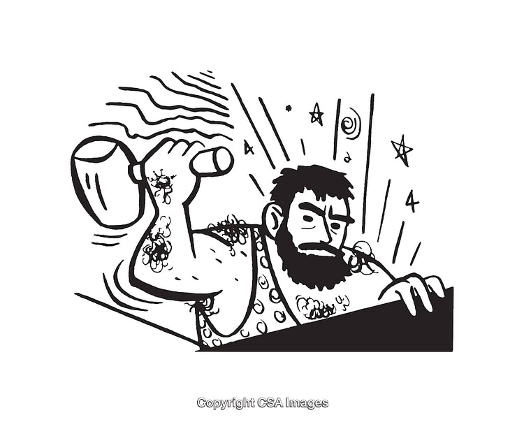Black and White Line Art Depicting a Strong Bearded Man in Motion