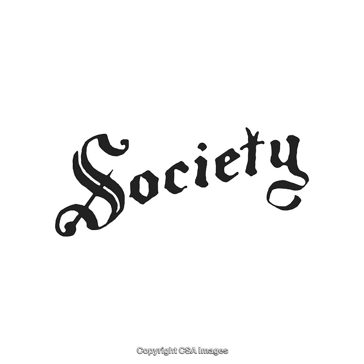 Black Calligraphic Typography Featuring the Word Society on White Background