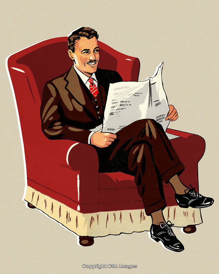 Retro Illustration of a Man Relaxing in Armchair Holding a Newspaper