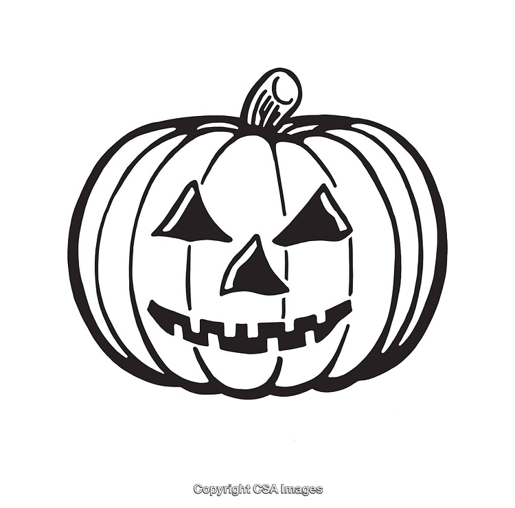 Black and White Line Art Illustration of a Jack-O'-Lantern Pumpkin