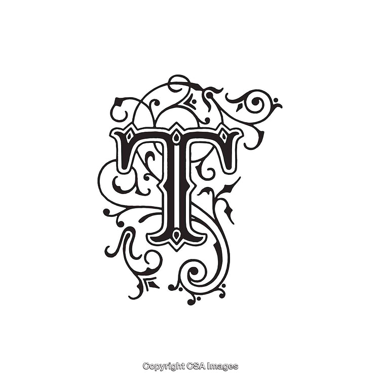Elegant Ornate Decorative Letter T With Intricate Floral Details