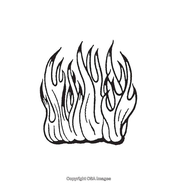 Black and White Line Art Illustration of Stylized Flames