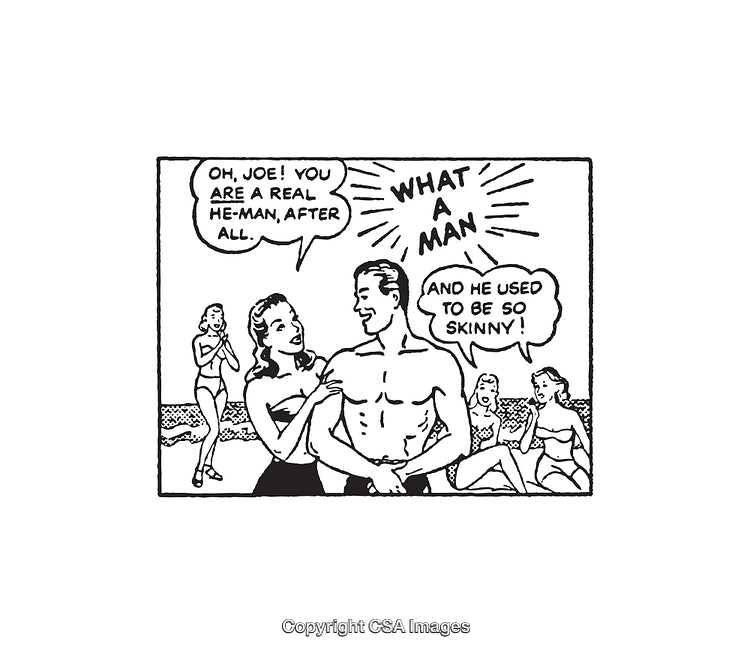 Retro Comic Black and White Artwork With Fitness Transformation Theme