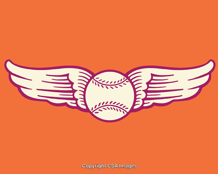 Baseball with Wings Retro Logo Illustration on Orange Background
