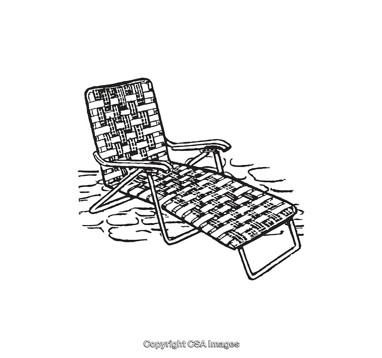 Line Art Illustration of a Folding Recliner Lounge Chair on a Patio Surface