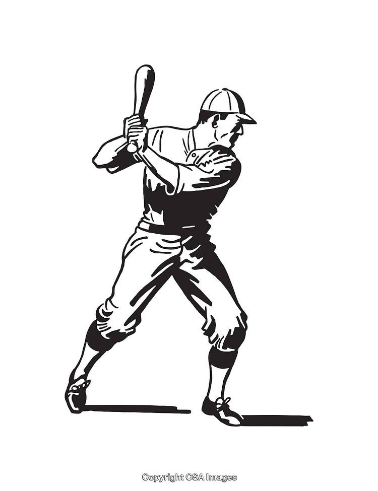 Black and White Line Art Illustration of a Baseball Player in Action