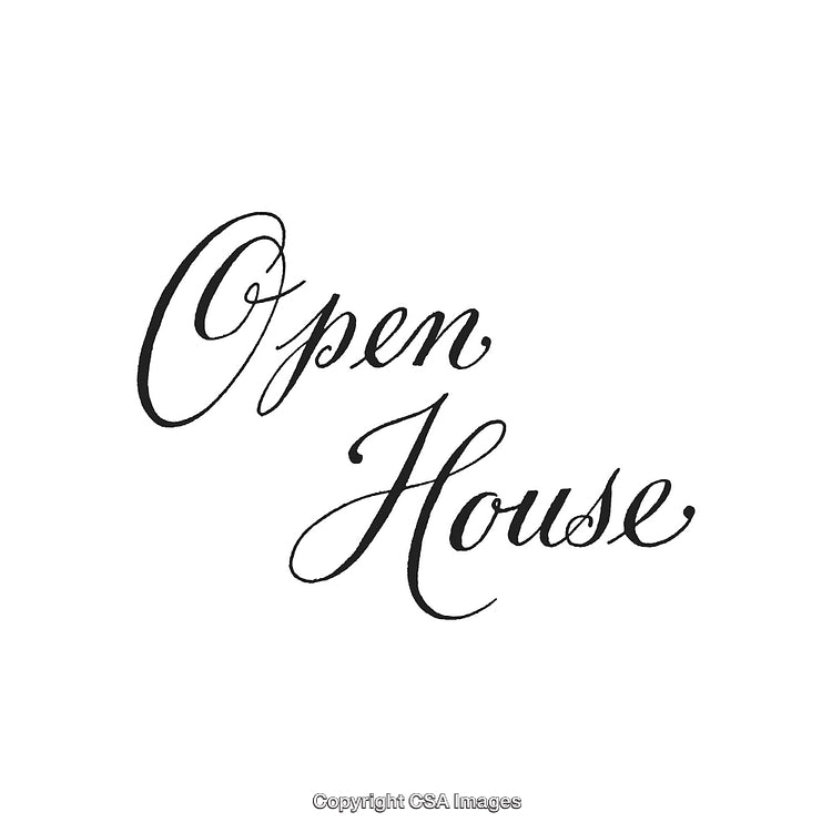 Elegant Handwritten Open House Text on White Background
