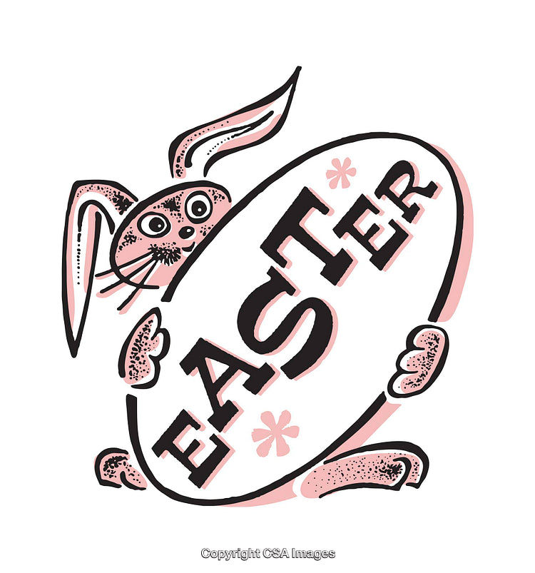 Whimsical Easter Bunny Holding Decorated Egg in Festive Illustration