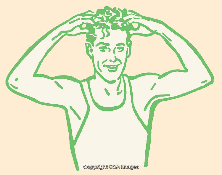 Colorful Line Art Illustration of a Smiling Man Touching His Hair