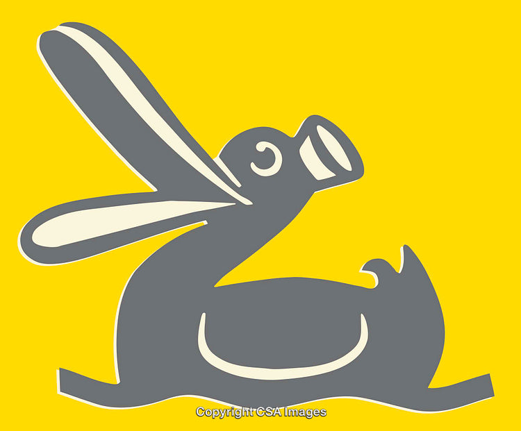 Stylized Grey Rabbit Illustration on Vibrant Yellow Background