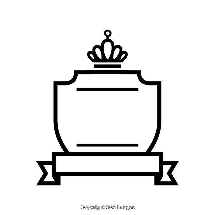 Minimalist Black And White Outline of Shield Emblem with Crown