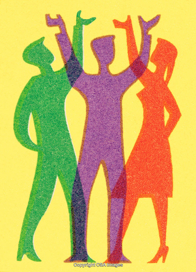 Illustration of Diverse Individuals Collaborating in a Colorful Abstract Scene