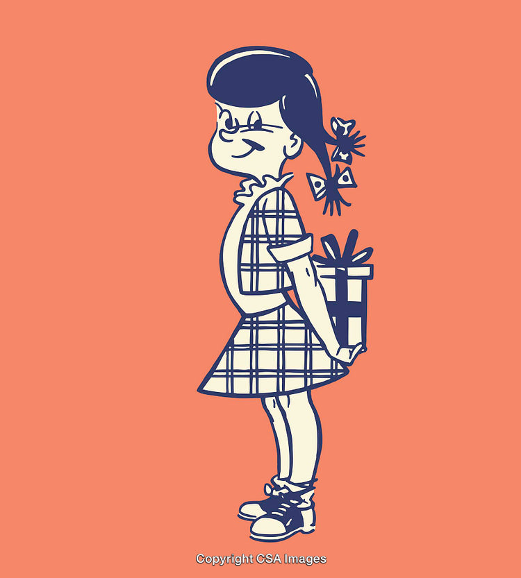 Cute Girl With Pigtails Holding a Gift Behind Her Back