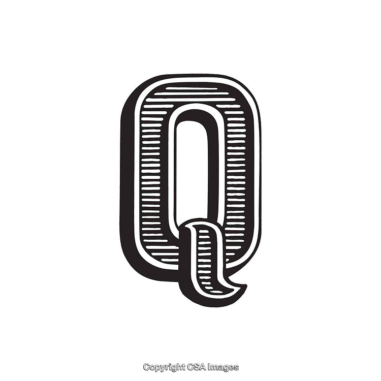 Stylized Artistic Letter Q in Monochrome Design Illustration