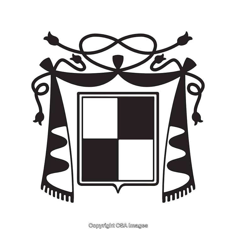 Intricate Black and White Heraldic Design with Shield and Decorations