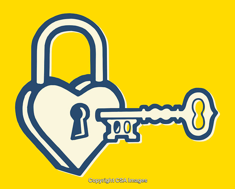 Heart-Shaped Padlock With Key on Yellow Background, Love Concept Design