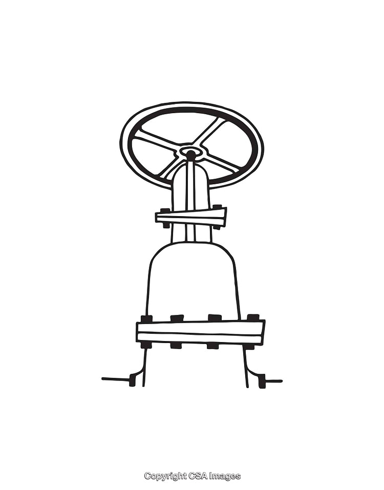 Black and White Line Art of Industrial Valve Design Illustration