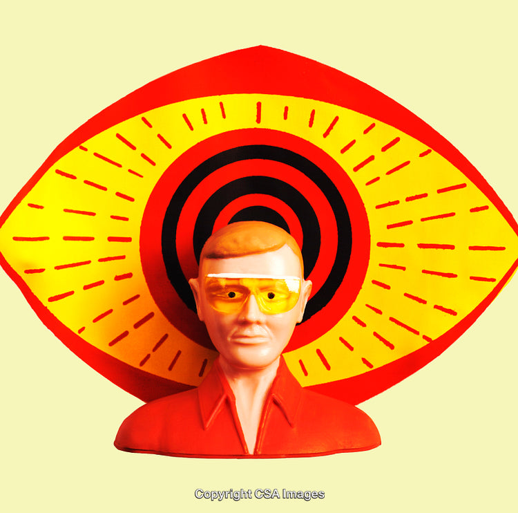 Vivid Artistic Representation Featuring Bright Colors and a Bold Plastic Figurine