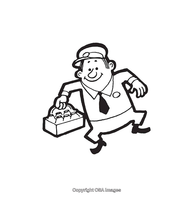 Cheerful Delivery Worker Carrying a Crate, Line Art Illustration