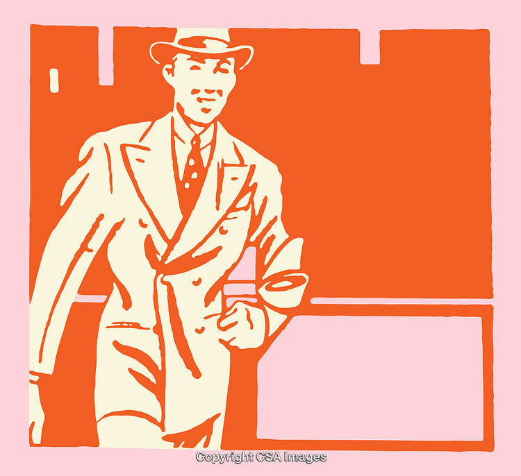 Vintage Illustration of a Stylish Businessman in a Classic Suit and Hat