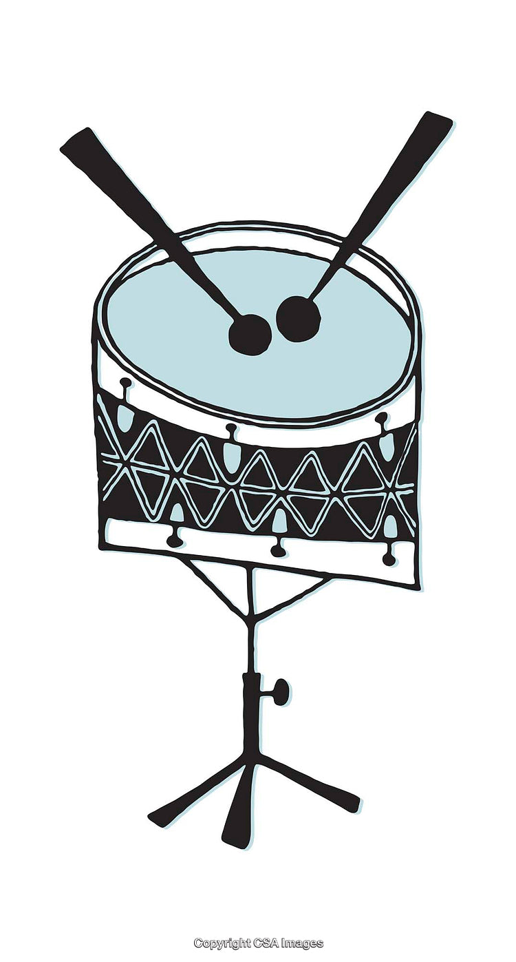 Colorful Illustration of a Drum With Mallets on a Stand