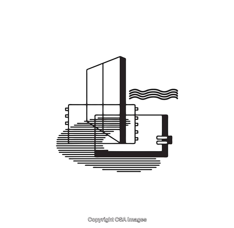 Minimalistic Black and White Line Art Depicting Geometric Forms and Architecture