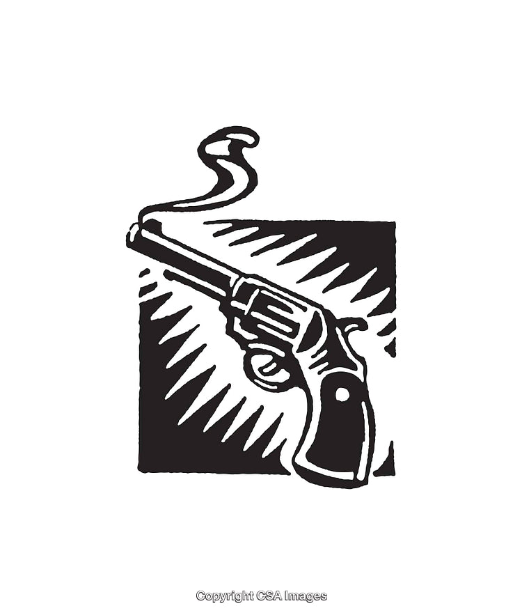 Black and White Artistic Line Drawing of a Smoking Gun