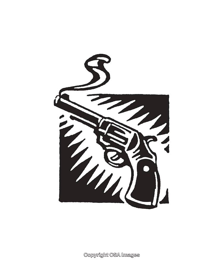 Black and White Artistic Line Drawing of a Smoking Gun