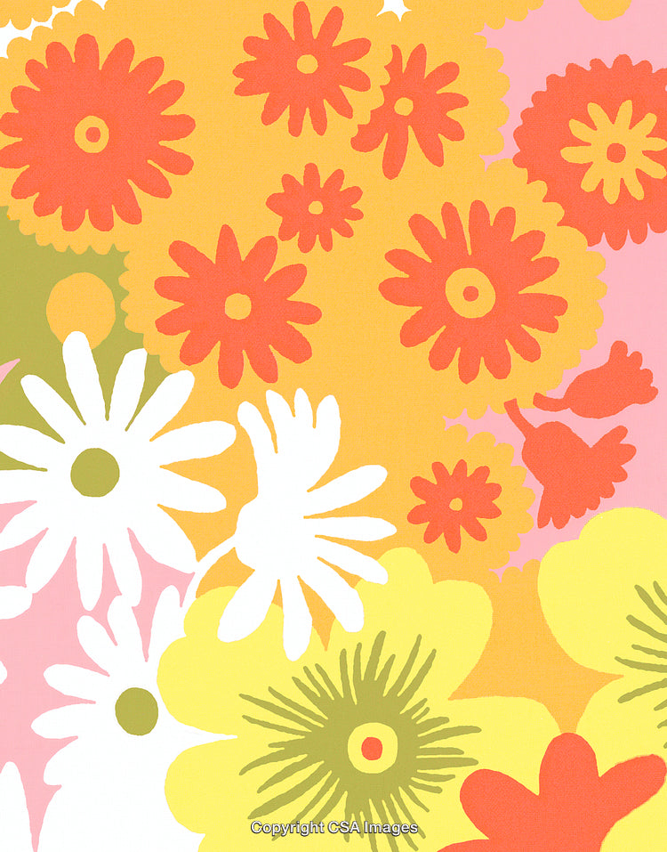 Bright Retro Mod Floral Pattern with Bold Colorful Blossoms