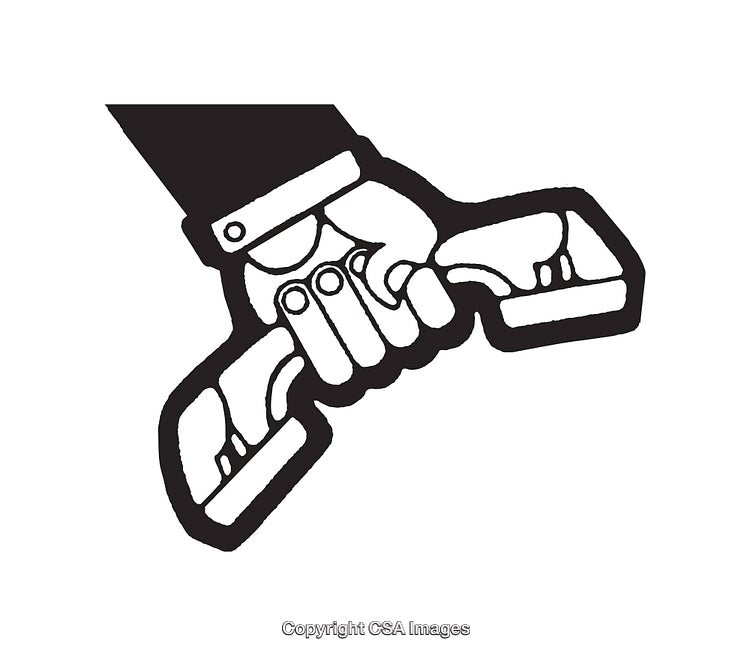 Black and White Line Art Illustration of a Gripping Hand Icon