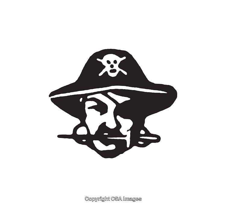 Black and White Line Art Illustration of a Pirate with Crossbones Hat