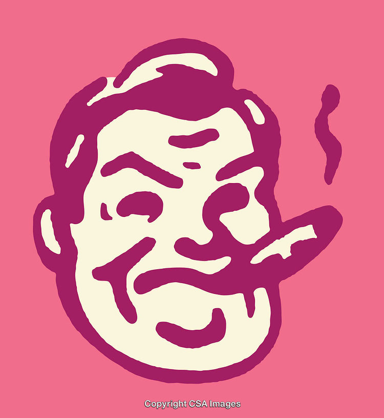 Retro Line Art Drawing Depicting a Confident Gentleman with a Cigar