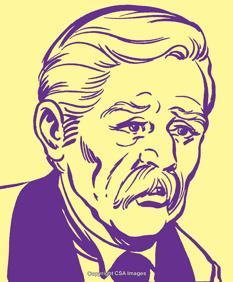 Vintage Illustration of a Pensive Elderly Man in Profile
