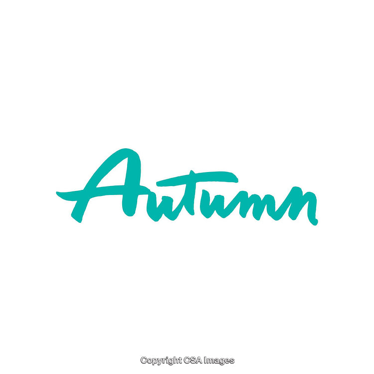 Turquoise Handwriting of the Word Autumn on White Background