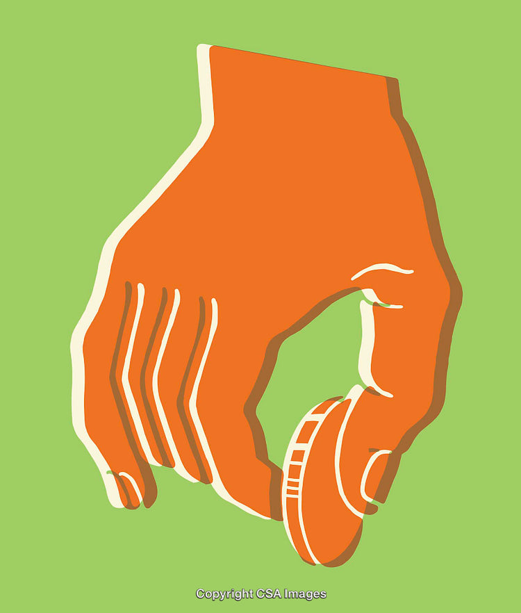 Abstract Line Art Illustration of a Hand Holding a Coin on Green Background