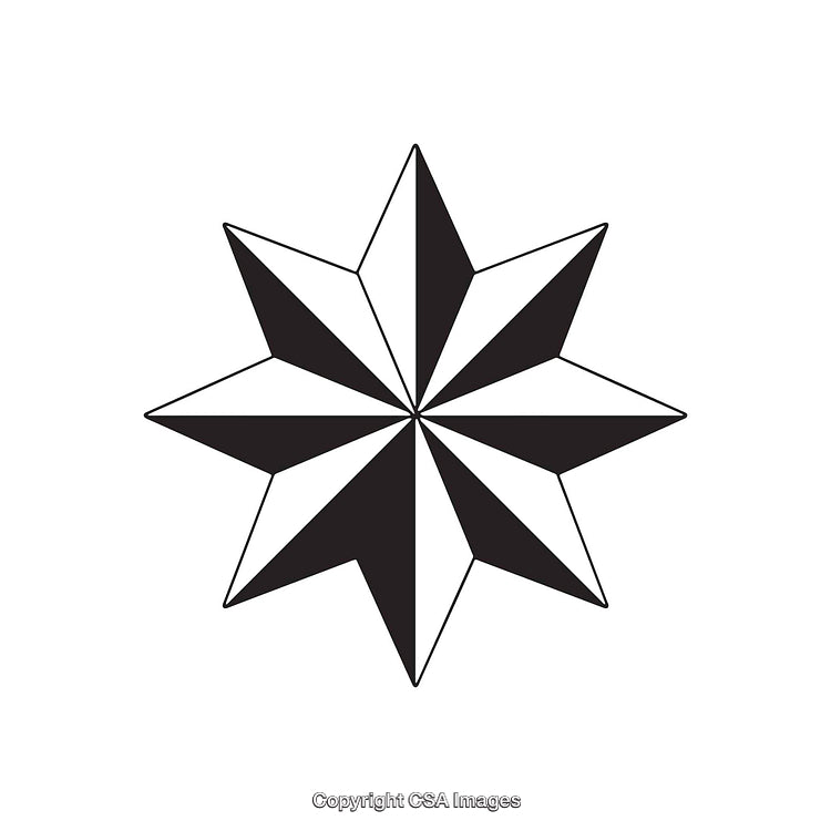 Black and White Eight-Point Star Symbol in Minimalist Design