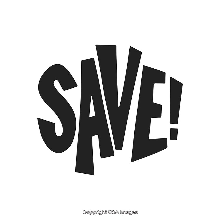 Bold Save Typography with Exclamation Mark on White Background