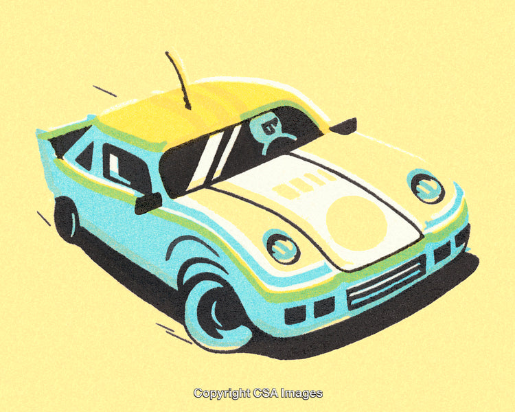 Illustrated Retro Sports Car in Minimalist Pop Art Style