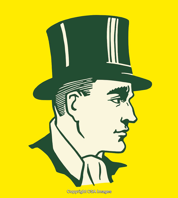 Vintage Man in Suit and Top Hat on Bright Yellow Background