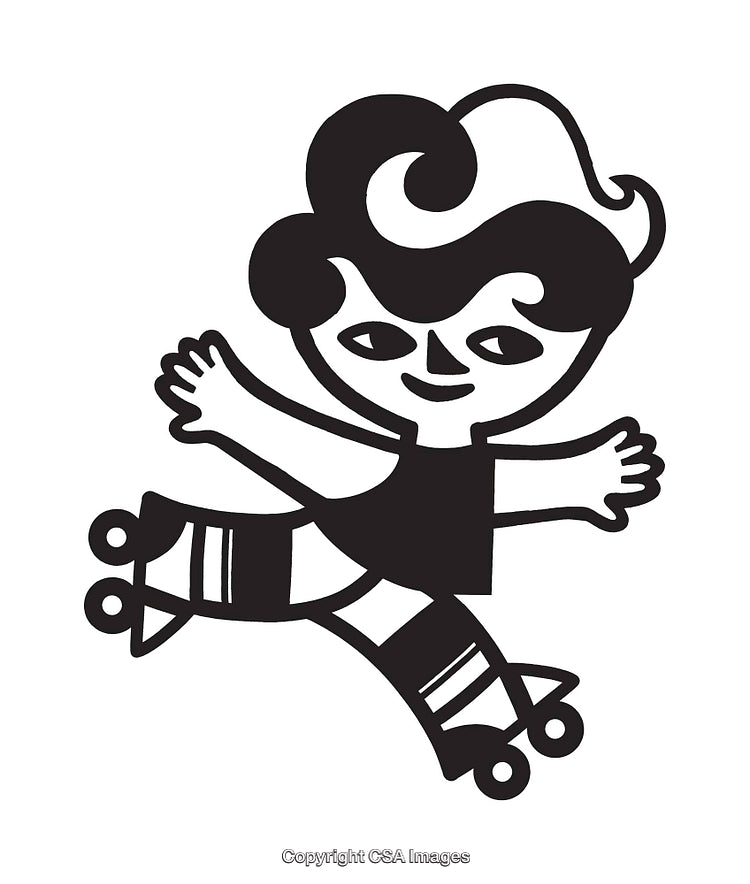 Playful Roller Skater Outline Illustration in Black and White