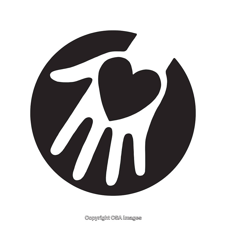 Black and White Heart Icon Within a Helping Hand Design