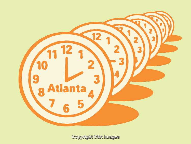 Illustration of Clocks in Sequence Representing Time Zones and Repetition