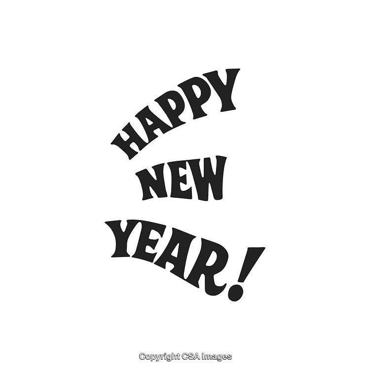 Happy New Year Greeting in Bold Typographic Design on White Background