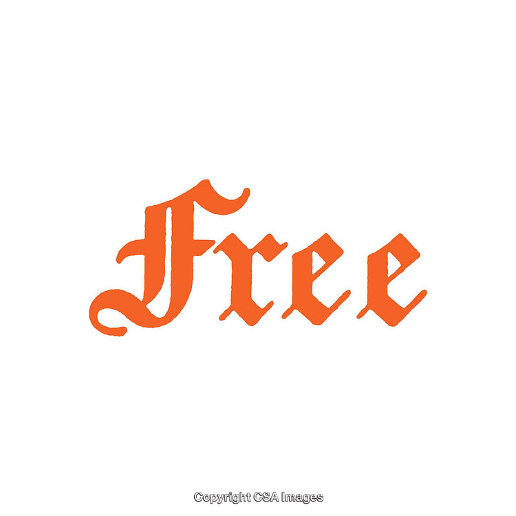 Orange "Free" Text in Gothic Style Typeface on White Background