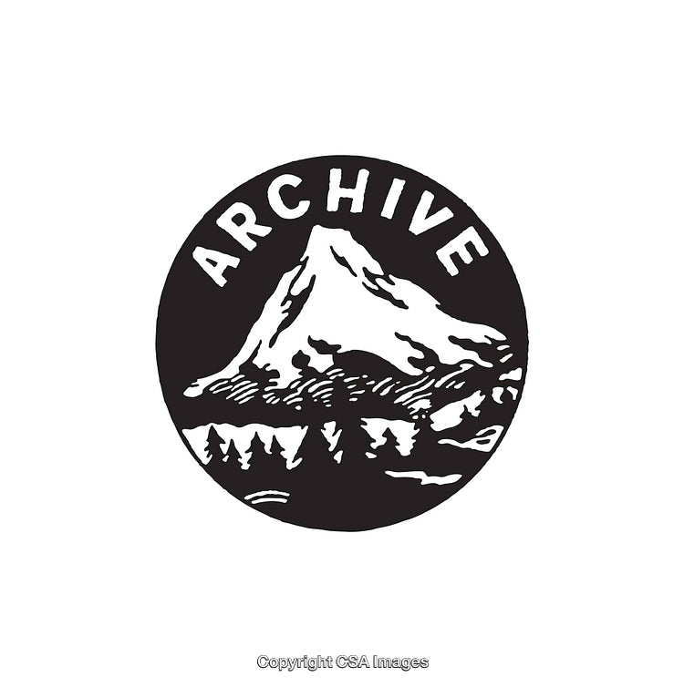 Monochrome Line Art Featuring Majestic Mountain with Archive Text