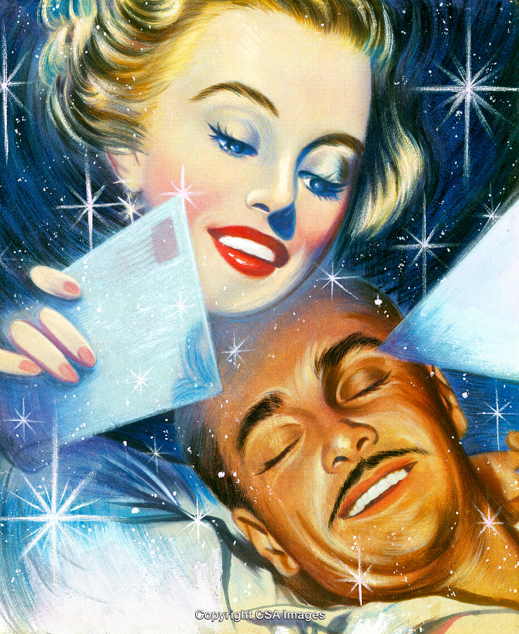 Vintage Illustration of a Smiling Couple with Starry Night Background