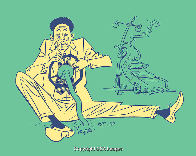 Colorful Illustration of a Comical Car Accident Scene
