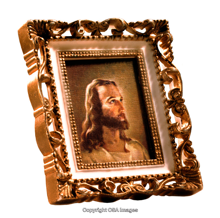 Golden Ornate Picture Frame Displaying Religious Icon Artwork