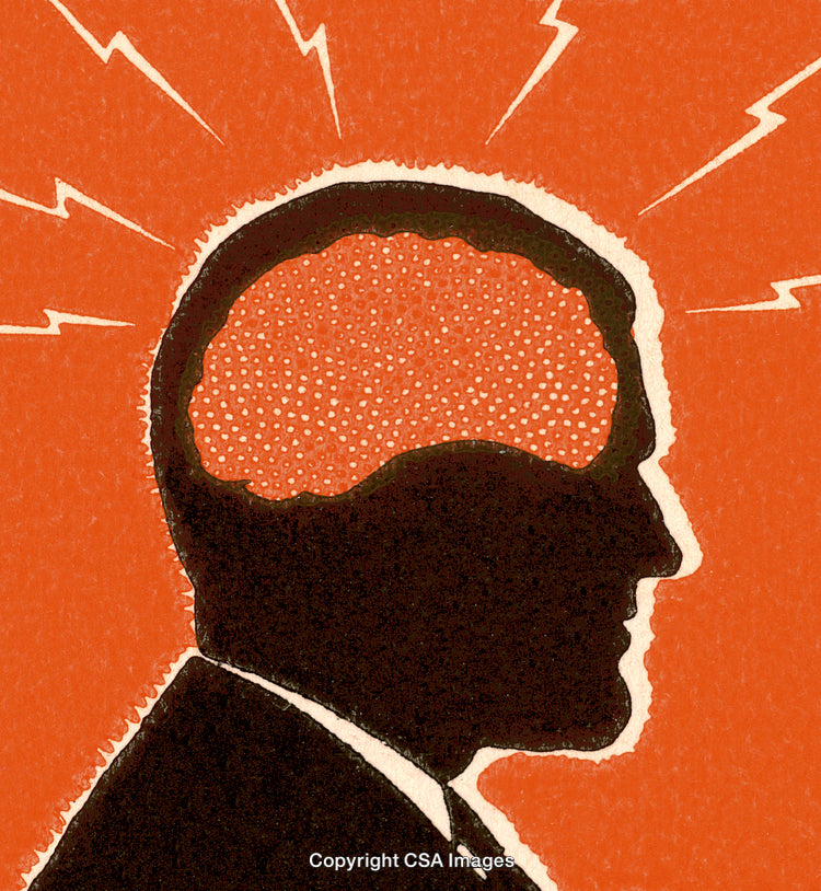 Silhouette Illustration of Human Head Highlighting Brain Activity and Energy
