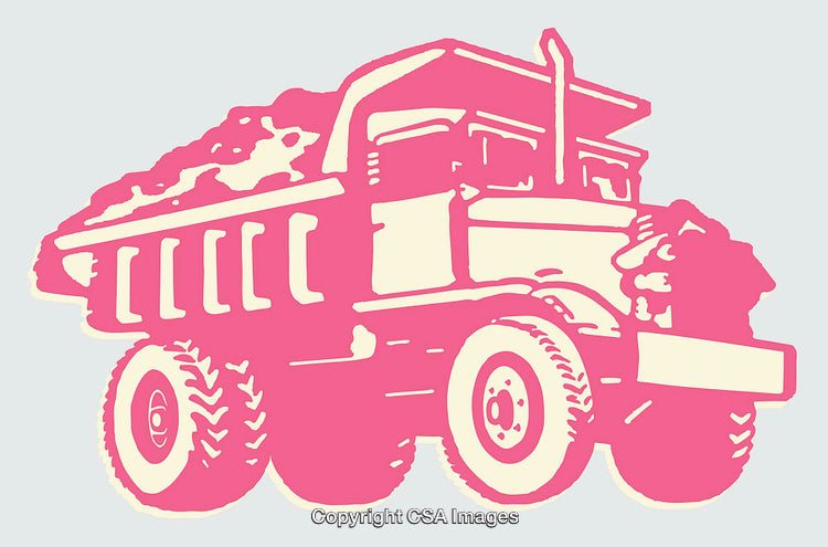Pink Line Art Illustration of a Dump Truck Carrying Load